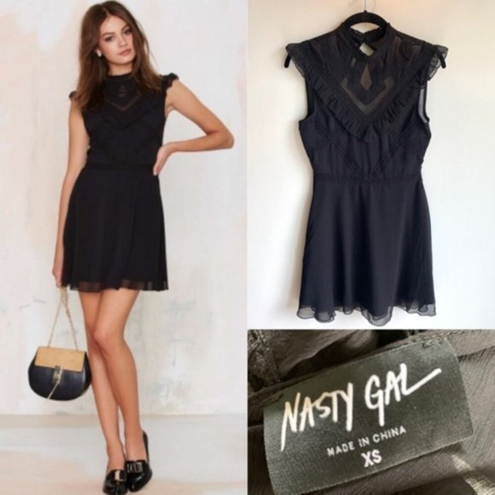 NASTY GAL Francois Ruffle Black Dress Size XS